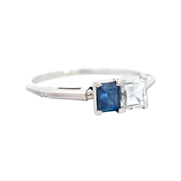 Art Deco Platinum Diamond and Sapphire Ring