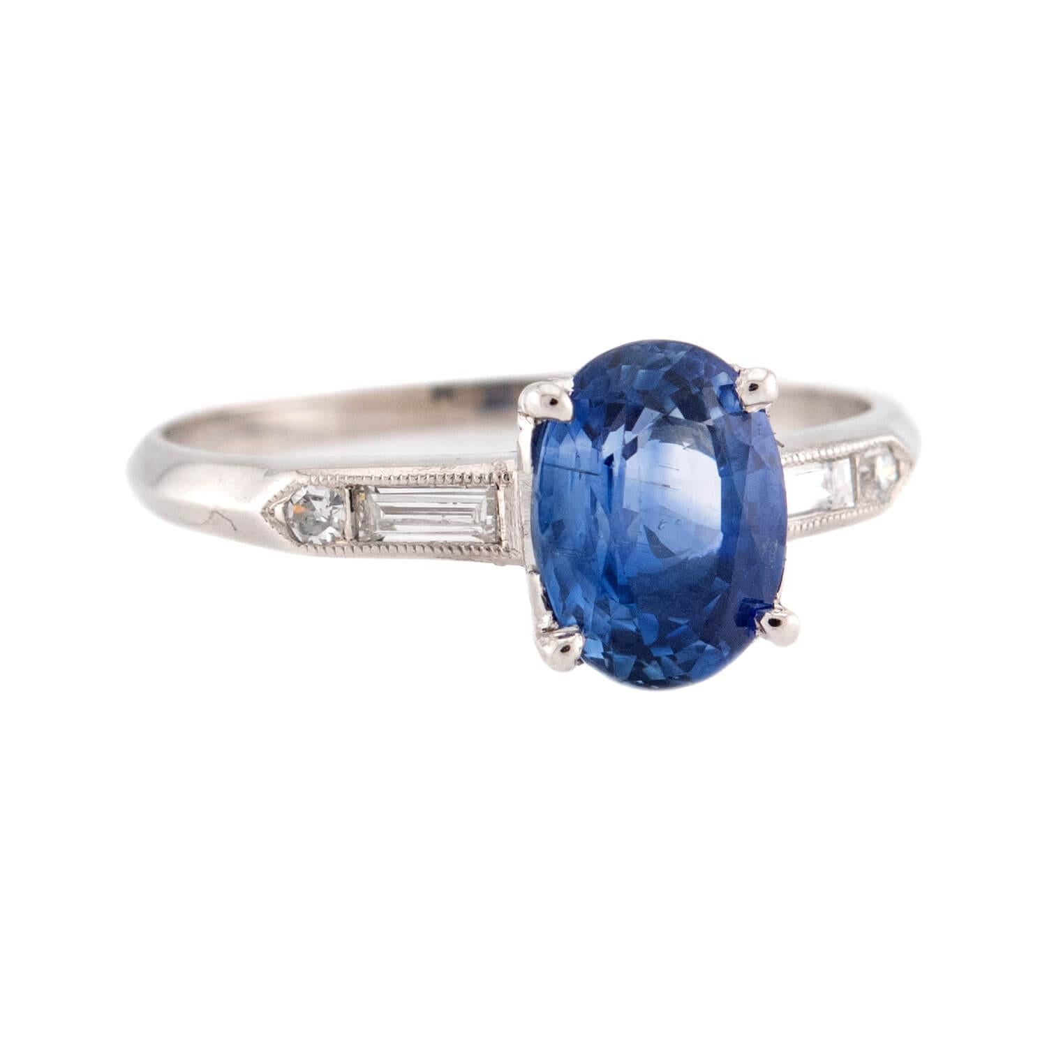 Art Deco Platinum Sapphire & Diamond Ring