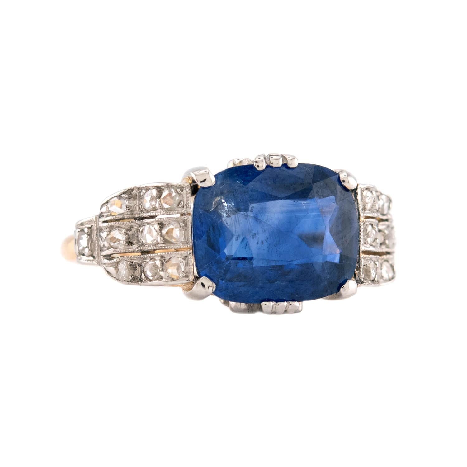 Edwardian 18k/Platinum GIA Ceylon Sapphire & Diamond Ring