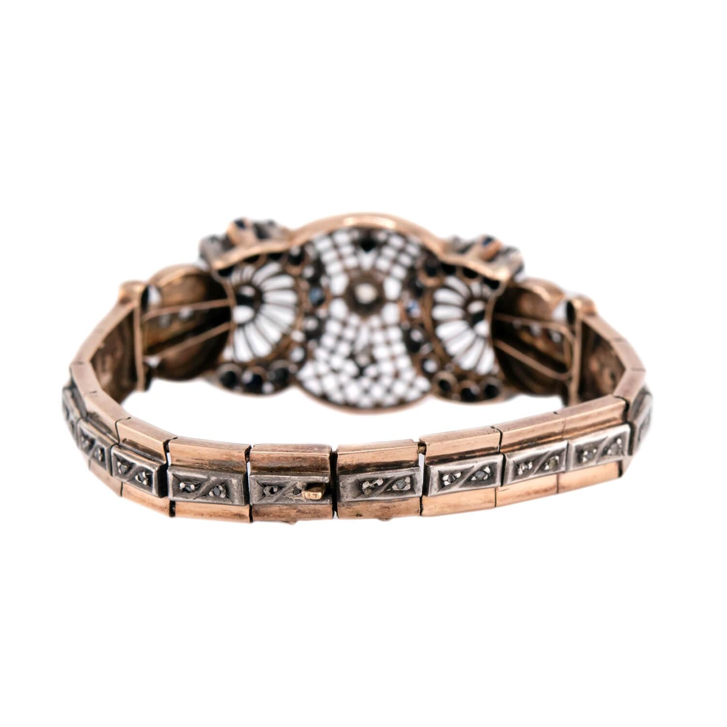 Victorian 14k/Sterling Silver Diamond & Sapphire Belly Bracelet