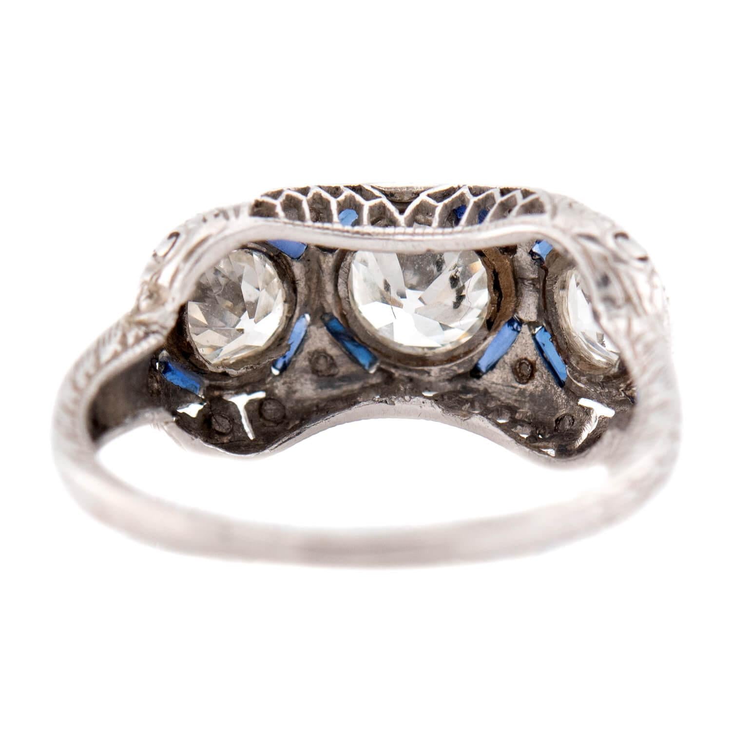 Art Deco Platinum Diamond & Sapphire Ring