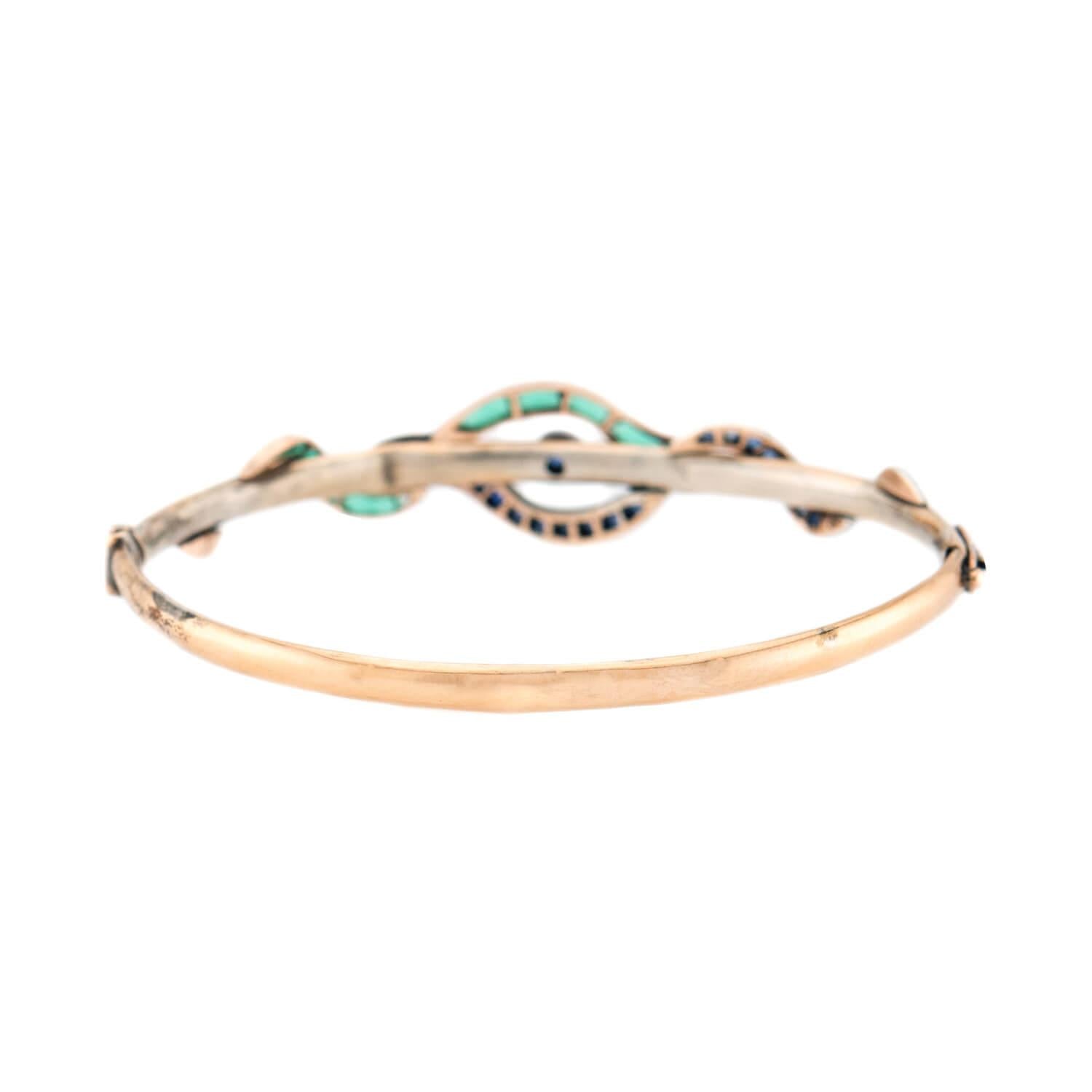 Victorian 10k/Sterling Silver "Emerald & Sapphire" Snake Bracelet