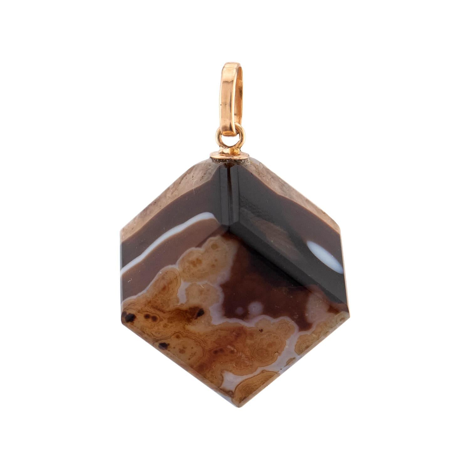Victorian 14k Agate Cube Pendant/Charm