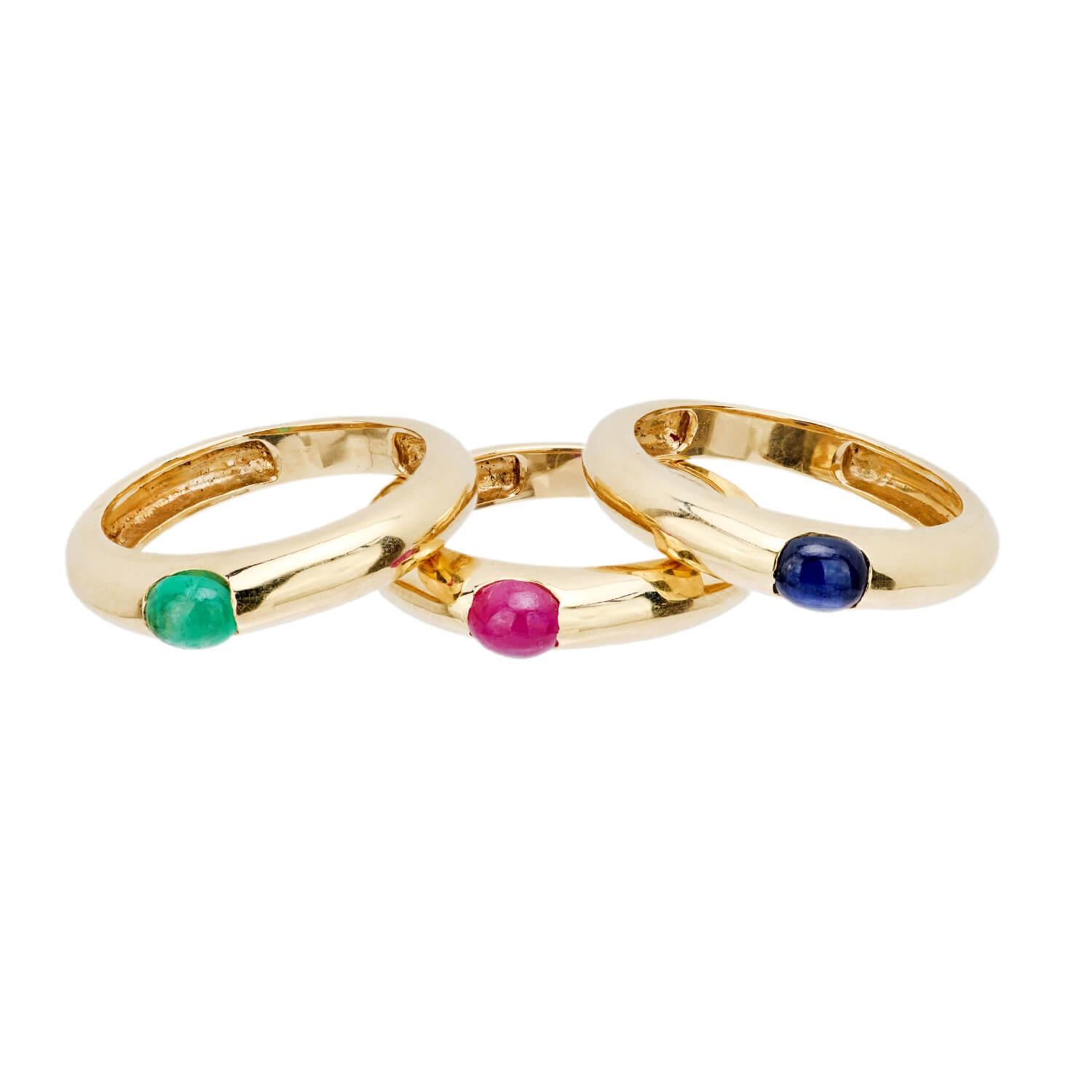 Estate 14k Sapphire, Ruby, & Emerald Three Band Set