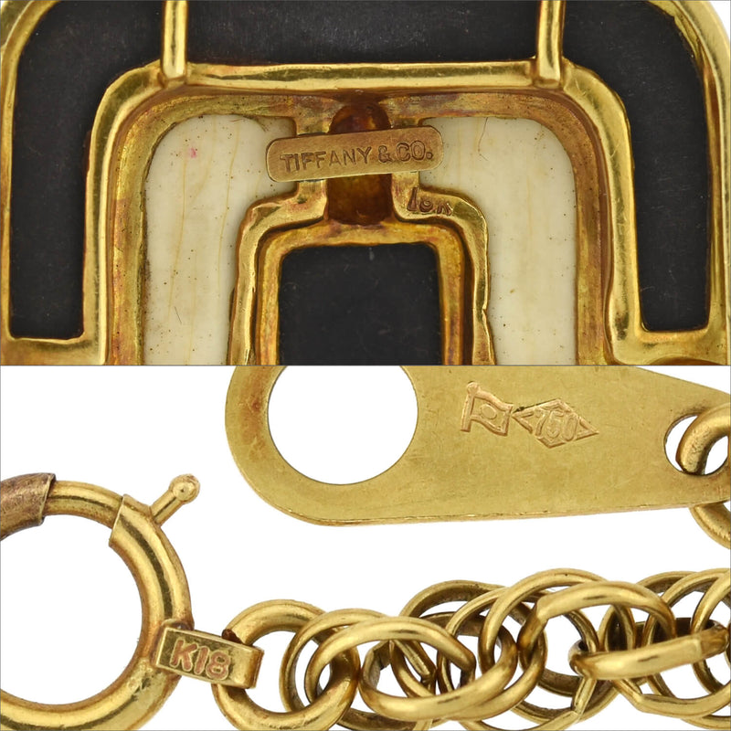 TIFFANY & Co. Vintage Large 18kt Onyx + Ivory Pendant Necklace 24.5"