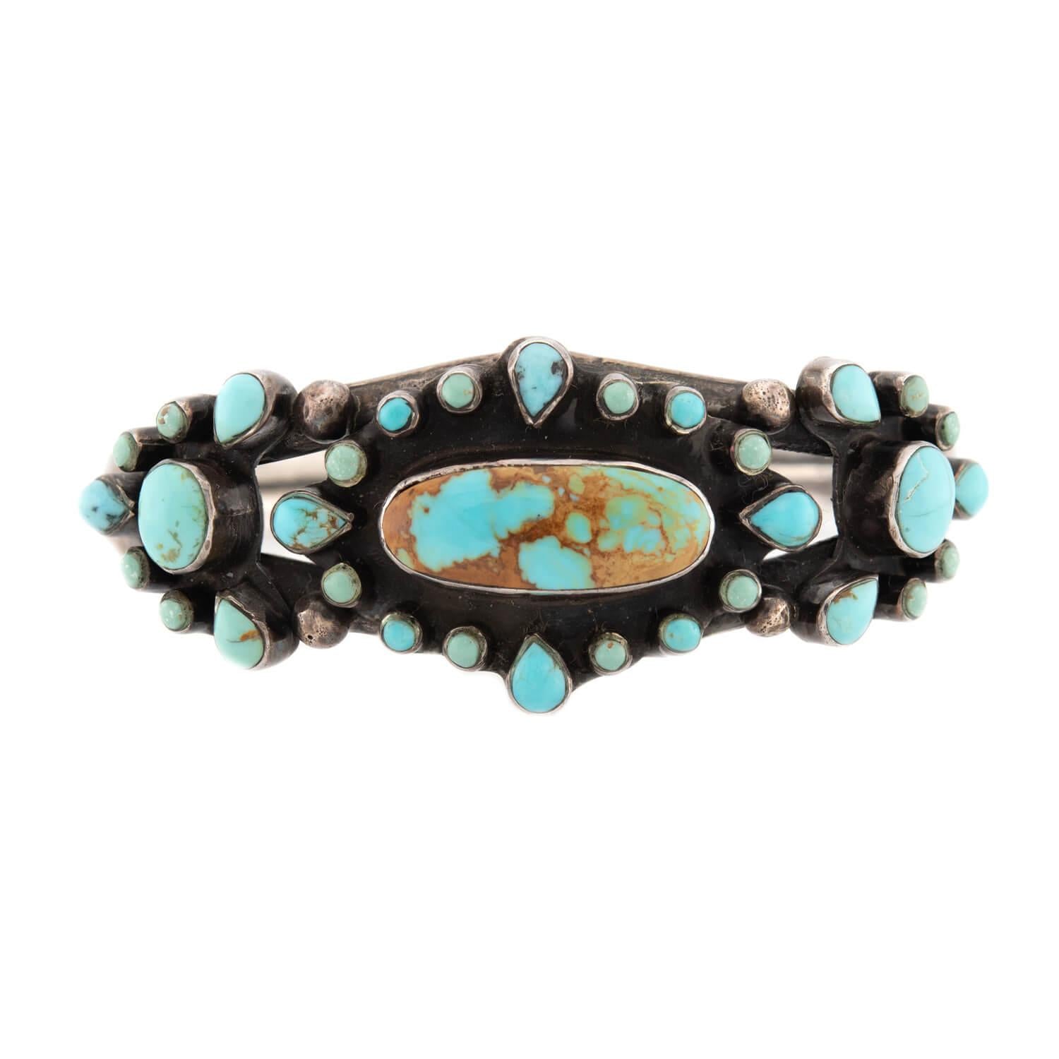 Vintage Native American Sterling Silver Turquoise Cuff Bracelet
