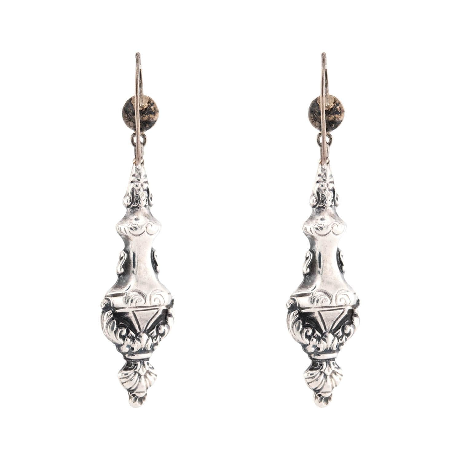 Victorian Sterling Silver Repousse Urn Earrings