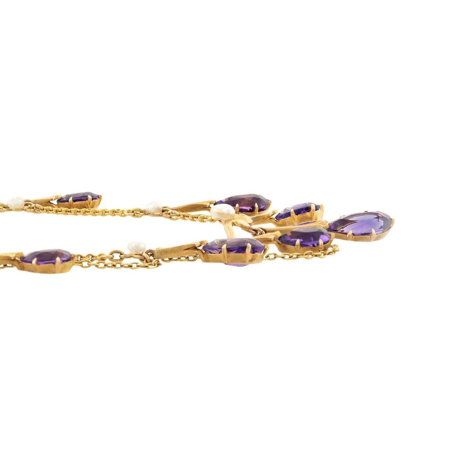 Victorian 14k Amethyst & Pearl Festoon Necklace