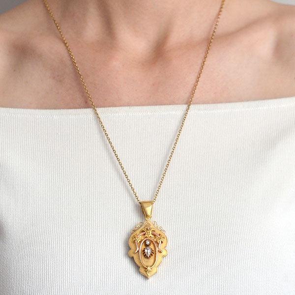 Victorian 15k and Diamond Etruscan Locket