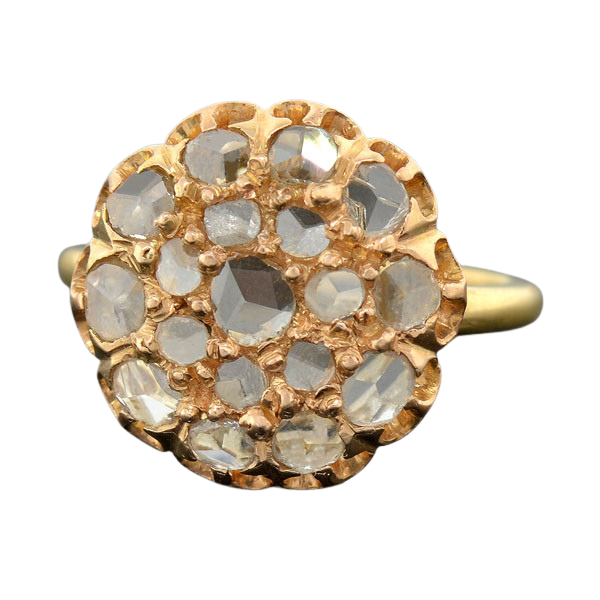 Victorian 18kt Rose Cut Diamond Cluster Ring 0.80ctw