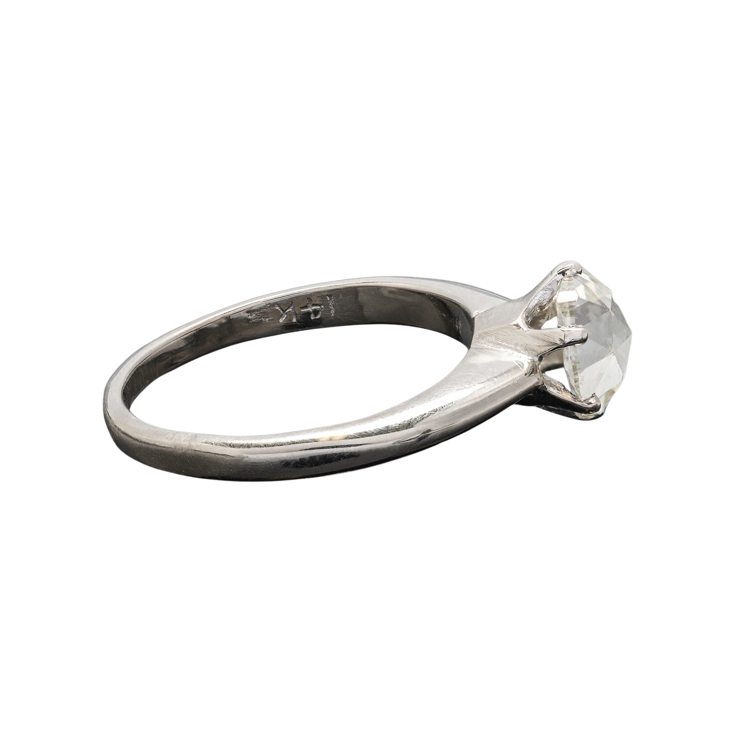 Estate 14kt White Gold + Rose Cut Diamond Engagement Ring 1.03ctw