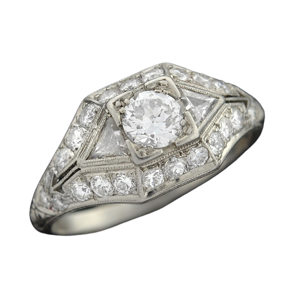 Art Deco Platinum & Diamond Engagement Ring .43ct