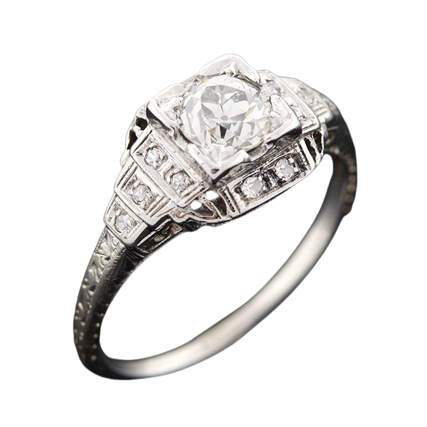 Art Deco 18kt Diamond Engagement Ring 0.80ct