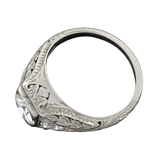 Art Deco Platinum & Diamond Engagement Ring .88ct