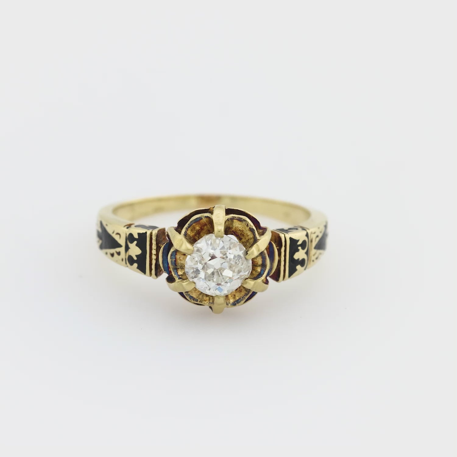 Victorian 14k Diamond and Enamel Engagement Ring 0.70ct