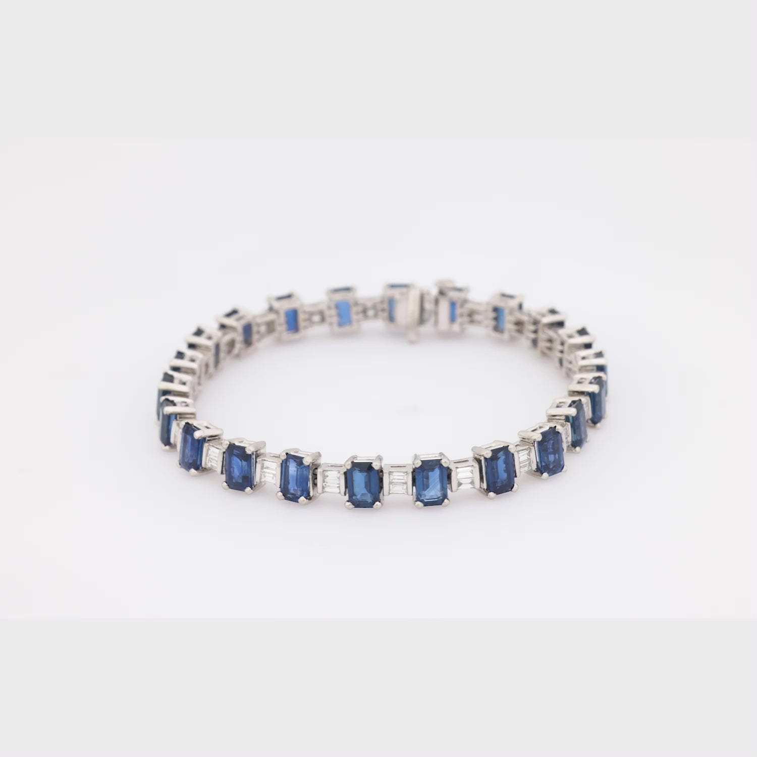 Estate Platinum Sapphire and Diamond Tennis Bracelet