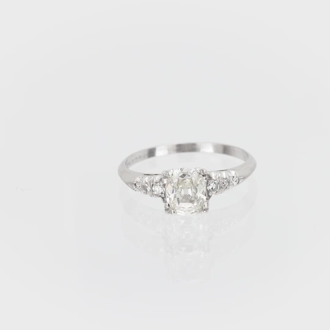 Retro Platinum Diamond Engagement RIng .90ct
