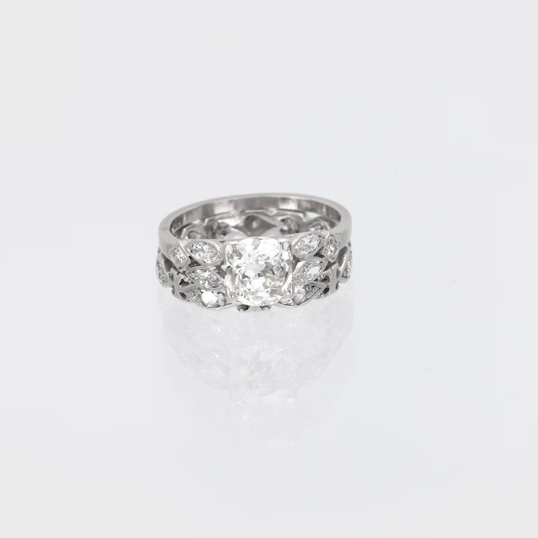 Art Deco Platinum Diamond Engagement Ring and Band Set .75ct
