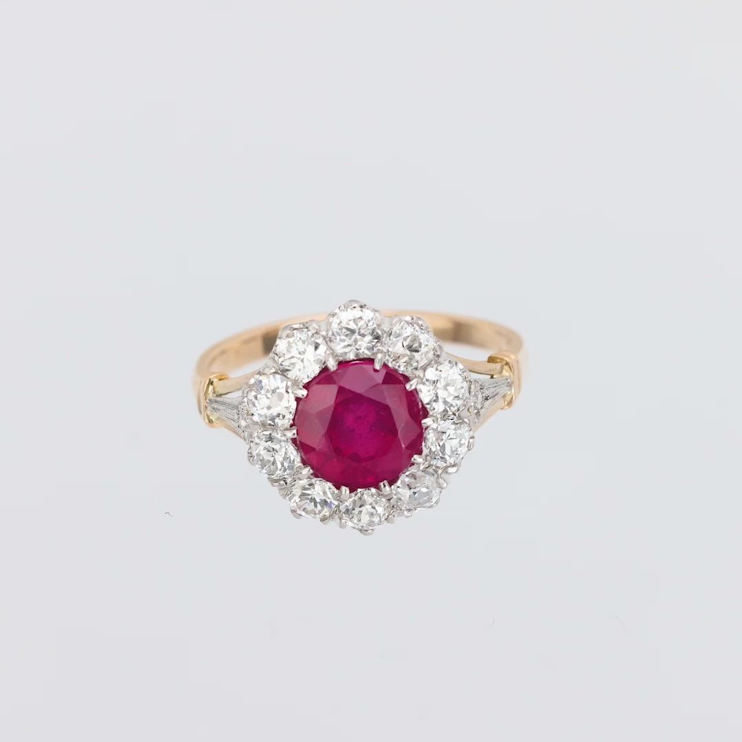 Edwardian 18k/Platinum Ruby and Diamond Halo Ring