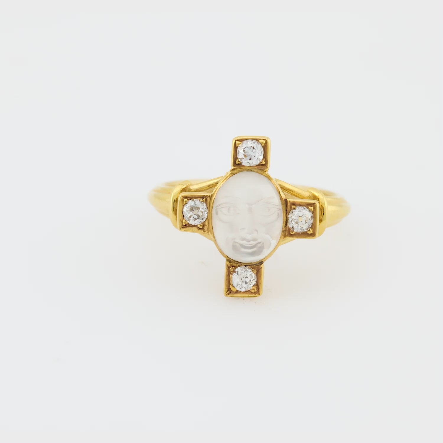 Edwardian 14k "Man In The Moon" Moonstone and Diamond Ring