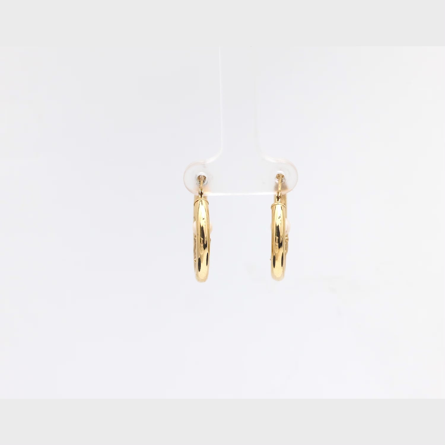 Estate 14k Pearl Cat Motif Hoop Earrings