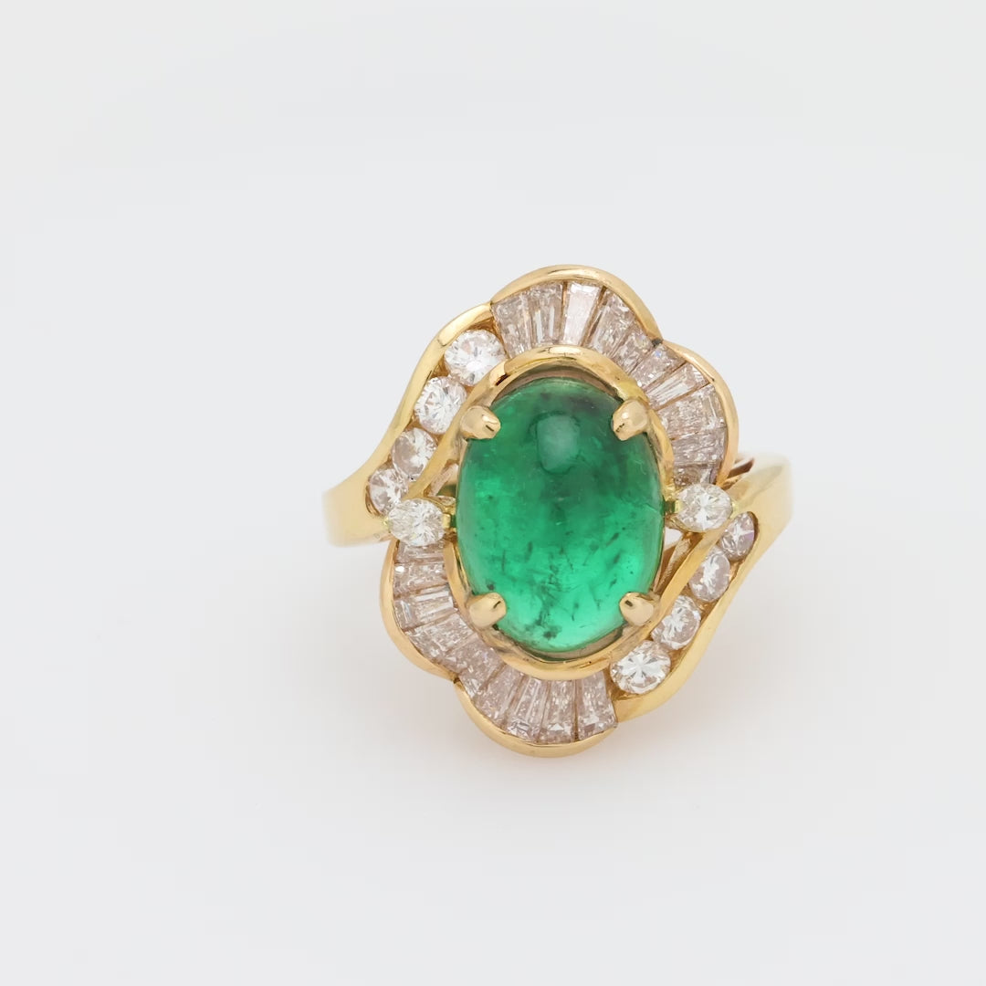 Estate 14k Emerald and Diamond Halo Ring
