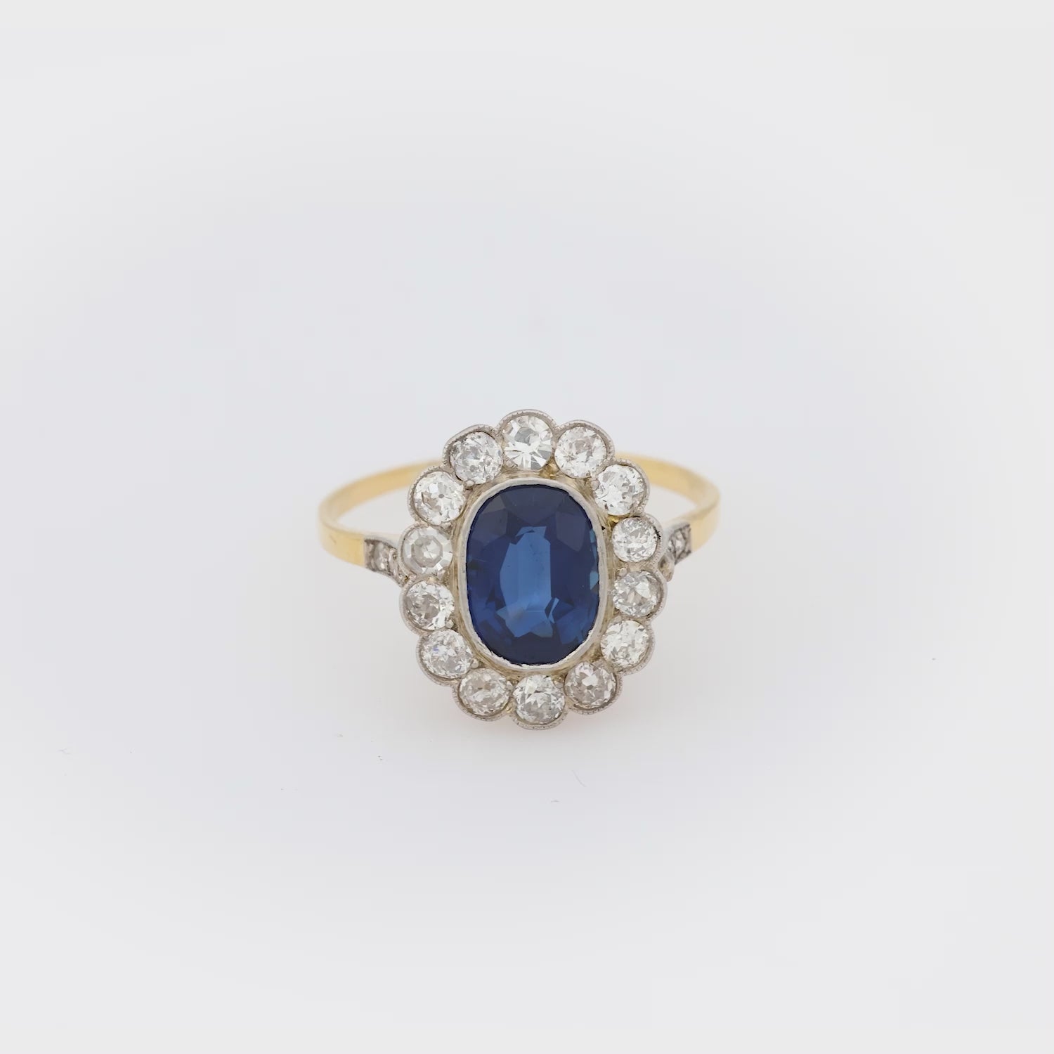 Art Deco 14k/Platinum Sapphire & Diamond Halo Ring