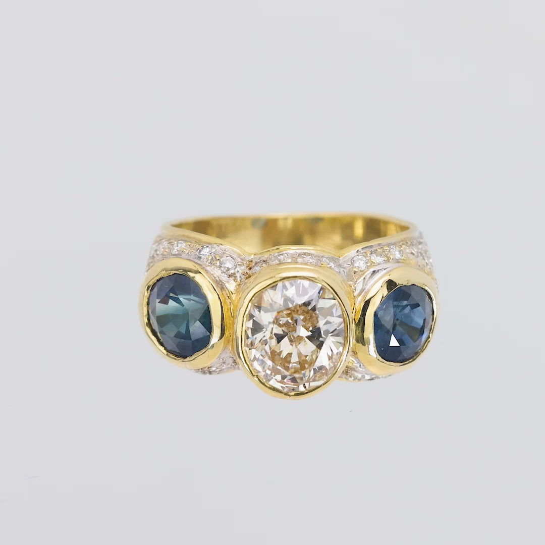 Vintage 18k Diamond and Sapphire Statement Ring