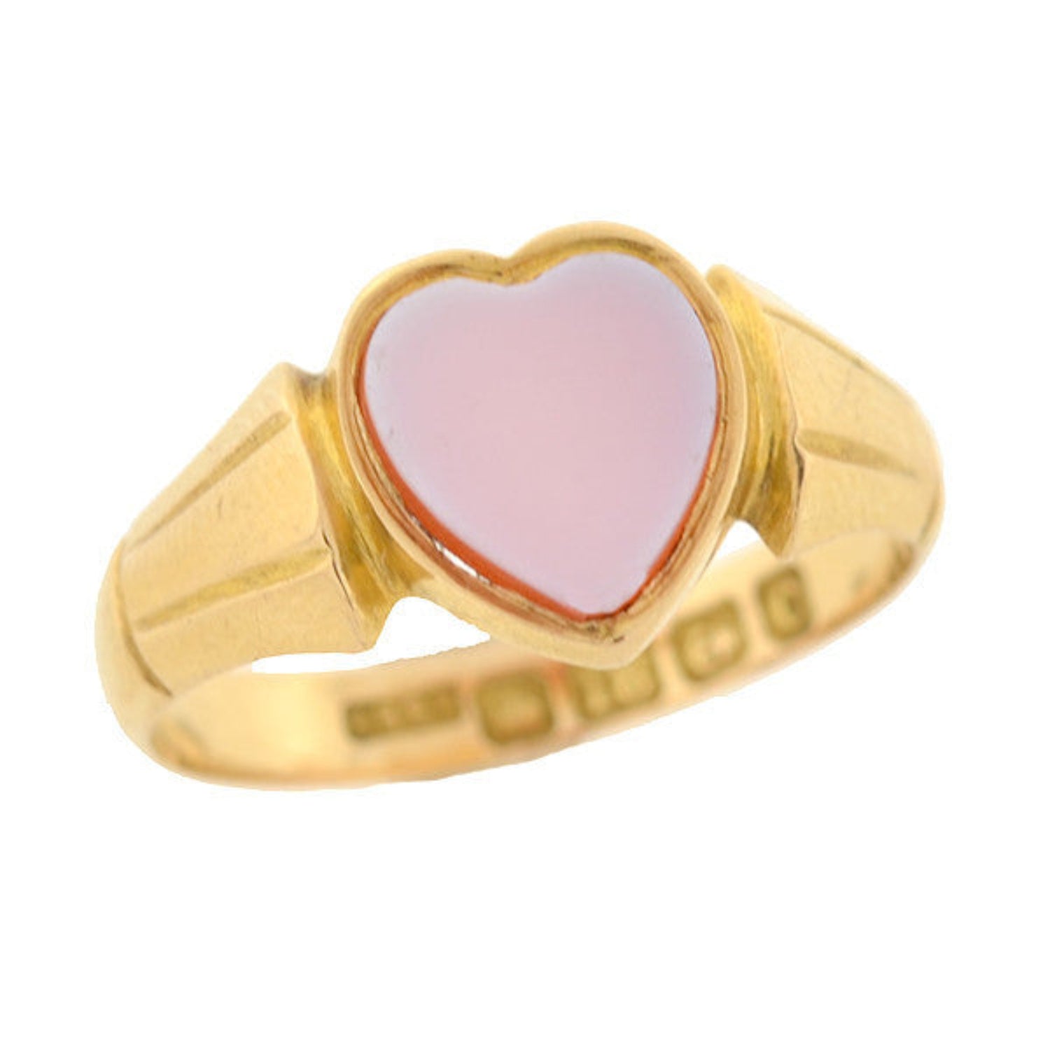 Art Nouveau 18kt Yellow Gold Banded Agate Heart Ring