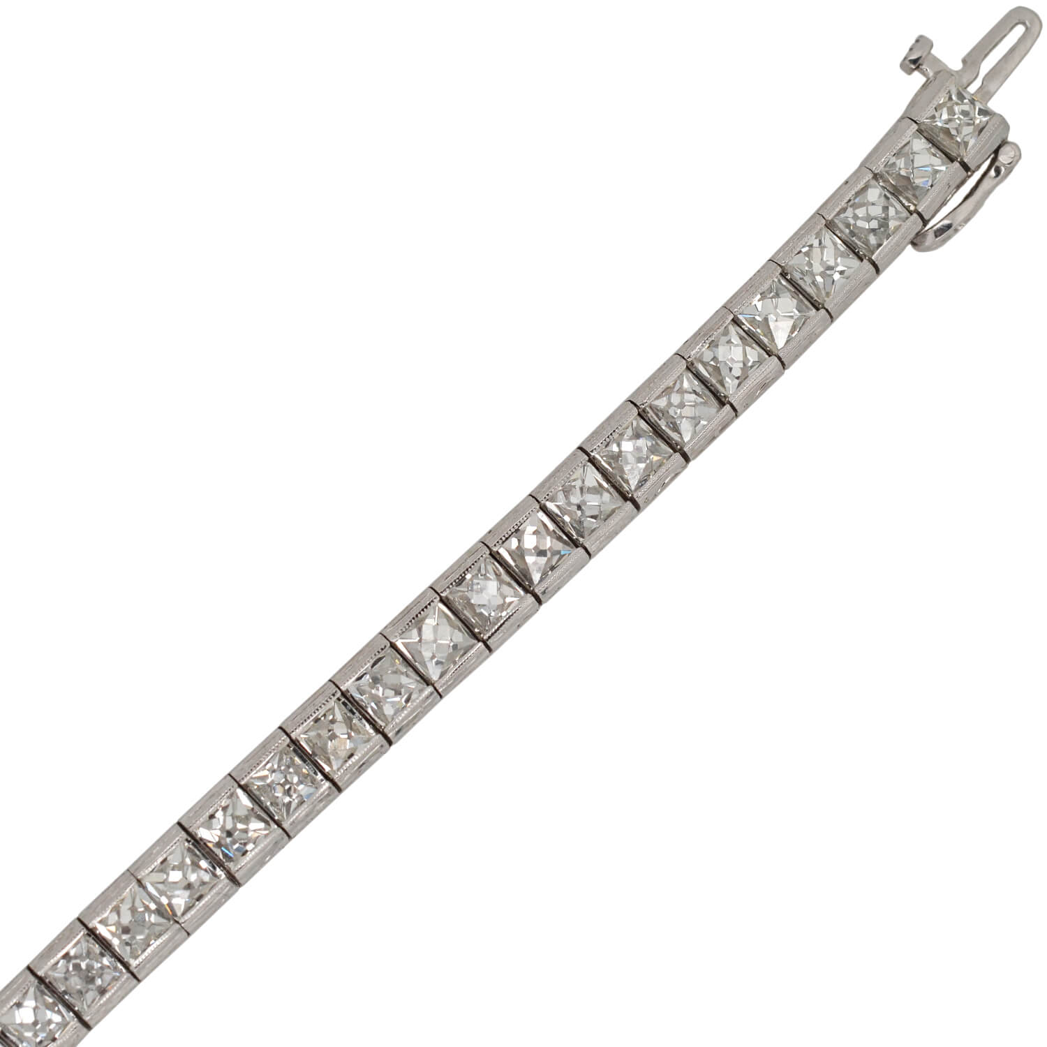 Custom Art Deco Style Platinum + French Cut Diamond Line Bracelet 20.90ctw