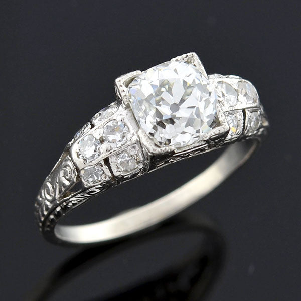 Art Deco Platinum Diamond Engagement Ring 1.23ct