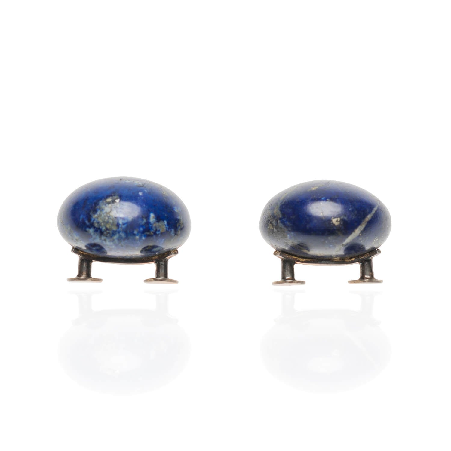 Victorian 18kt, Pearl, Enamel + Carved Lapis Lazuli Earrings, Pendant + Button Set