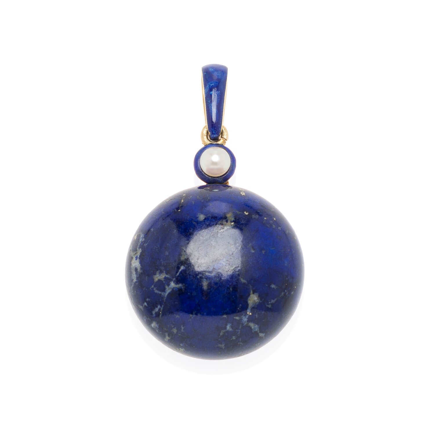 Victorian 18kt, Pearl, Enamel + Carved Lapis Lazuli Earrings, Pendant + Button Set