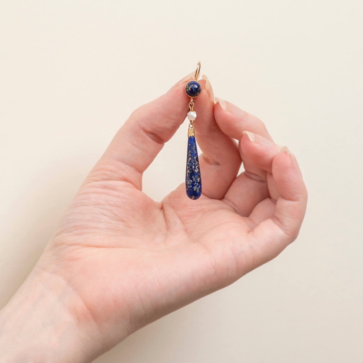 Victorian 14k Lapis + Pearl Earrings