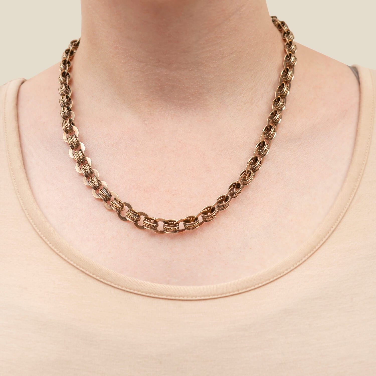 Victorian 14K Gold Book Chain Collar Necklace 20"