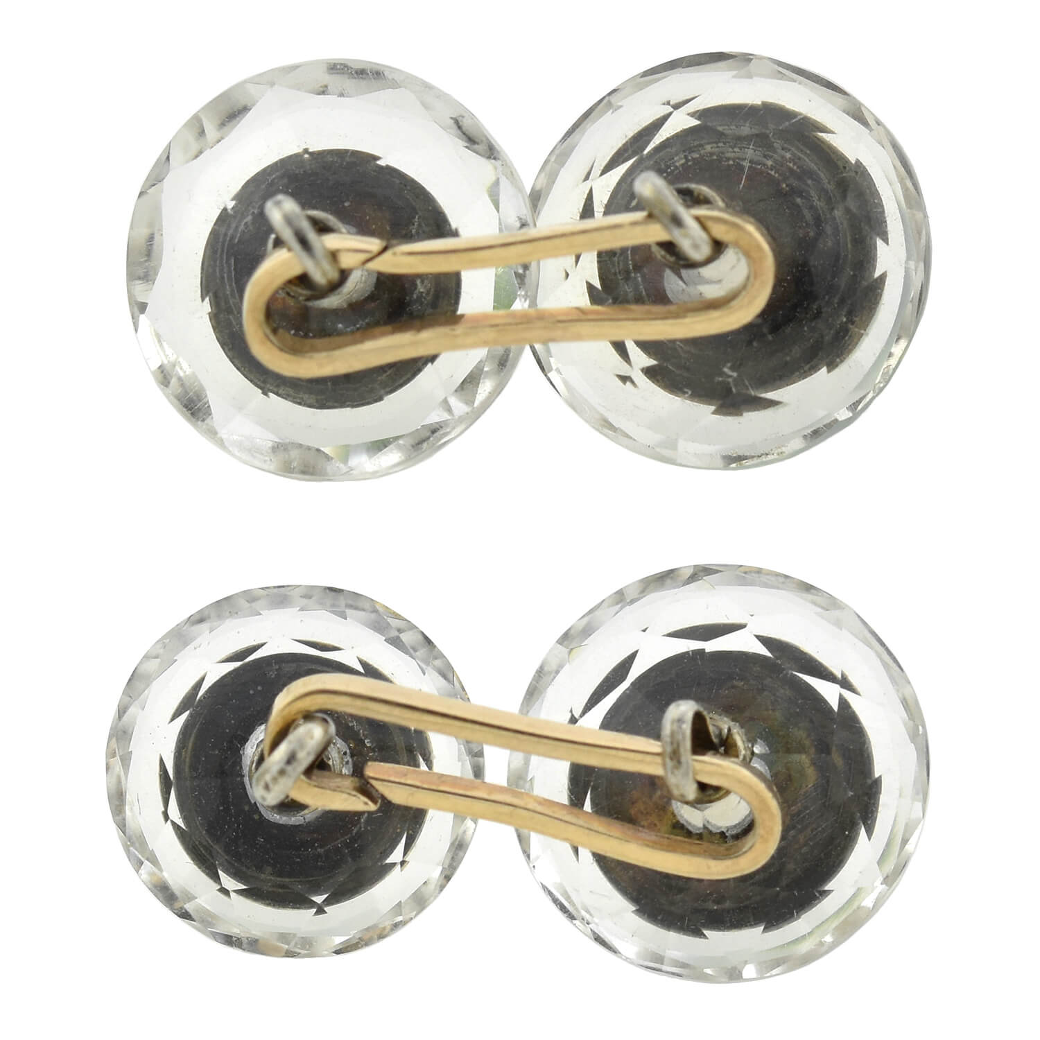 Late Art Deco 18kt/Sterling Faceted Rock Crystal + Chrysoprase Cufflinks