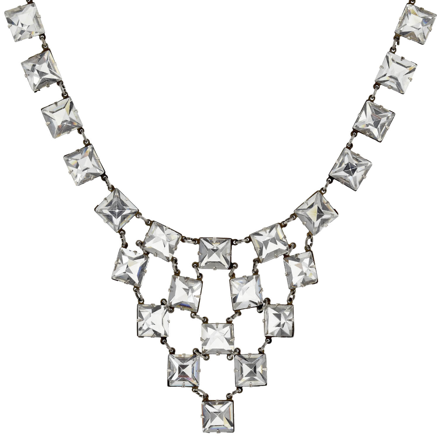Art Deco Sterling Silver Square Cut Crystal Festoon Necklace