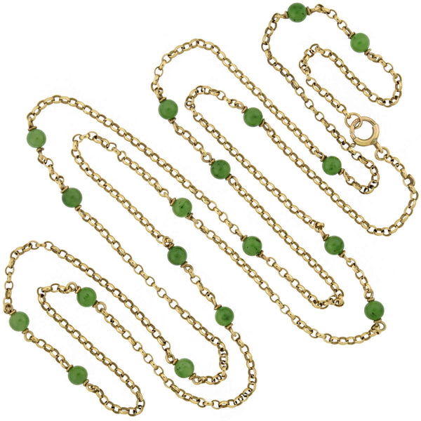Art Nouveau 9kt Natural Jadeite Bead Chain Necklace 46"