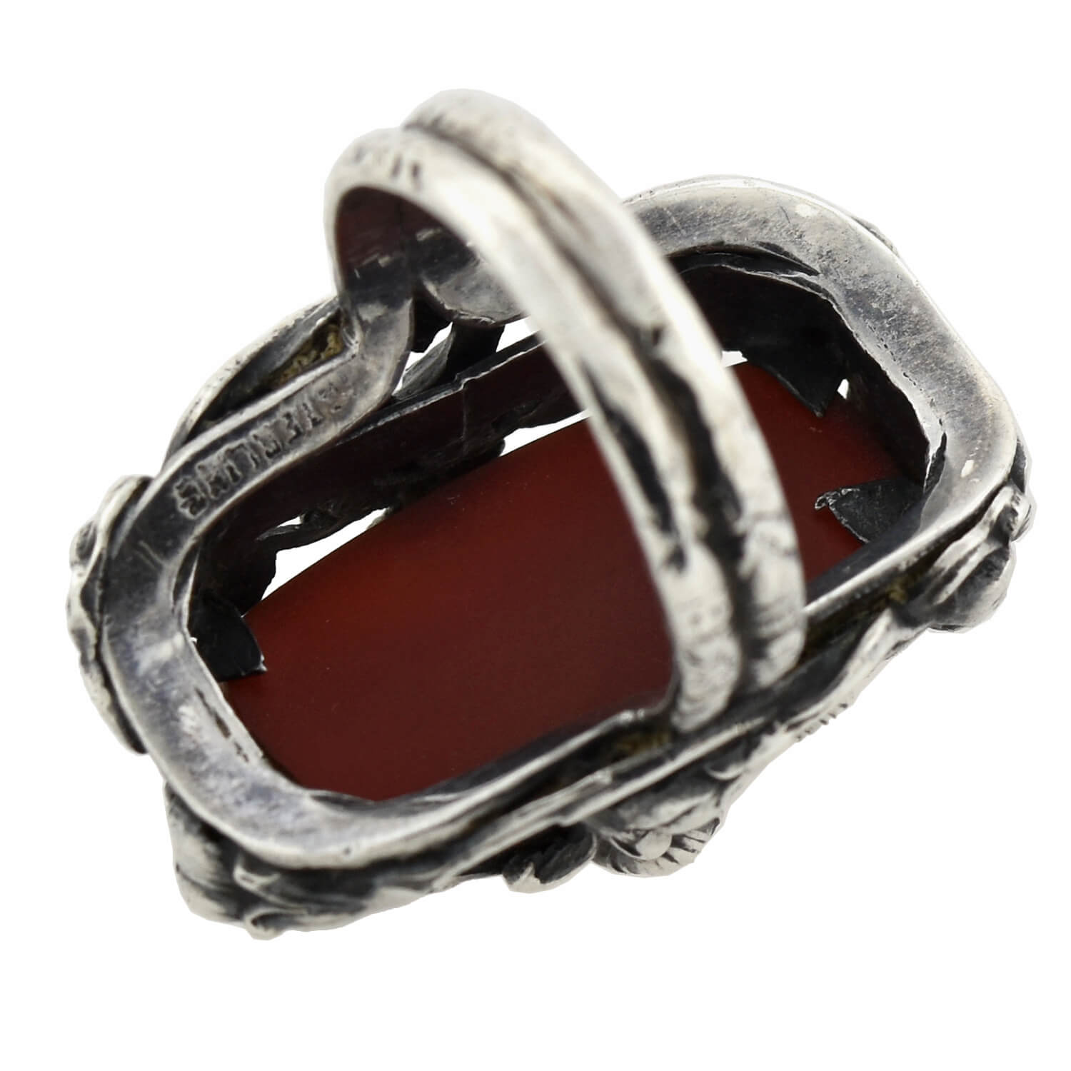 Art Nouveau Large Sterling Carnelian Plaque + Floral Motif Ring