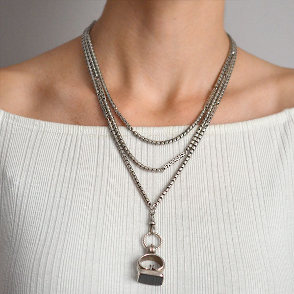 Victorian Sterling Silver Onyx Seal Fob