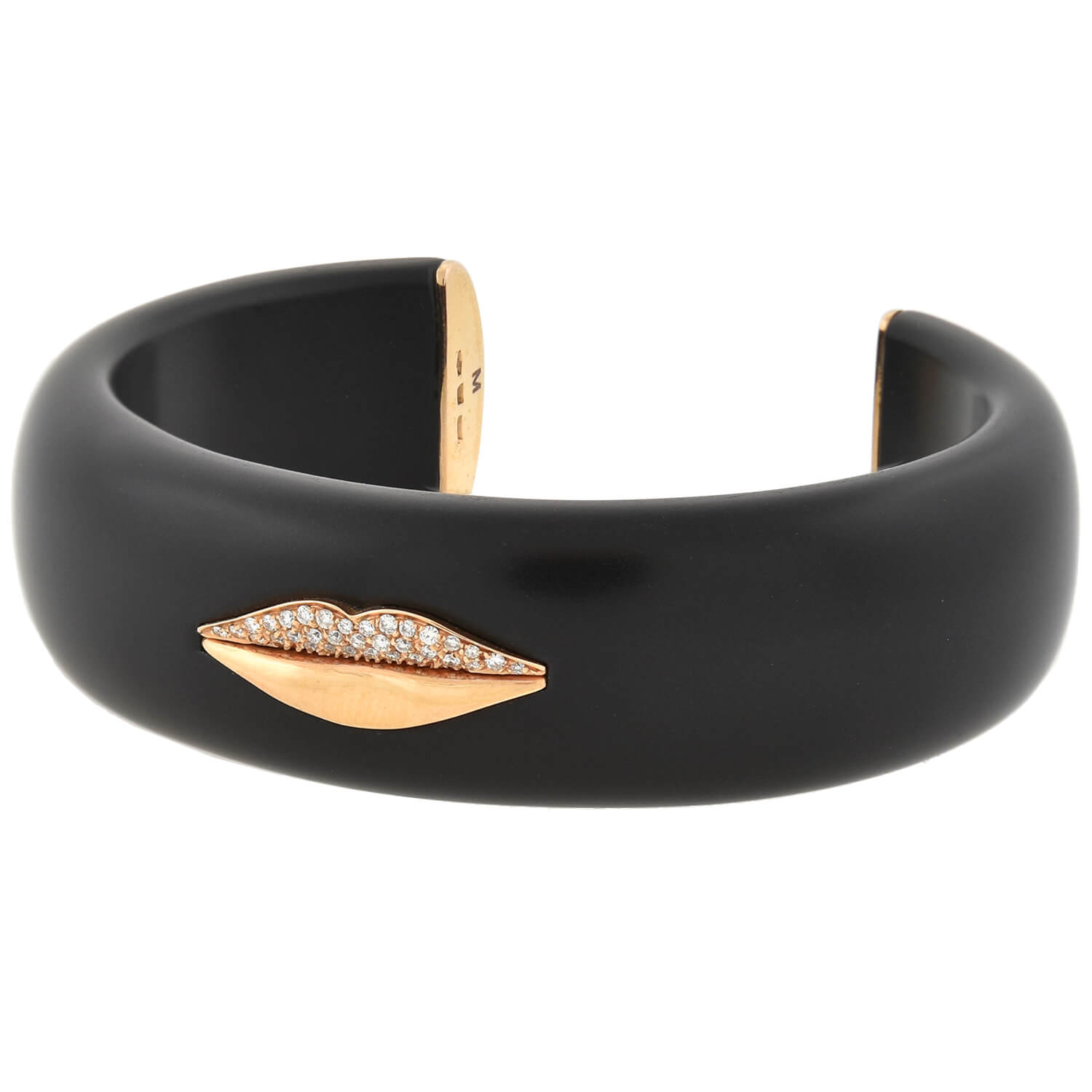 G. BVLGARI Vintage 18kt Rose Gold + Jet "Enigma" Diamond Lips Cuff Bracelet