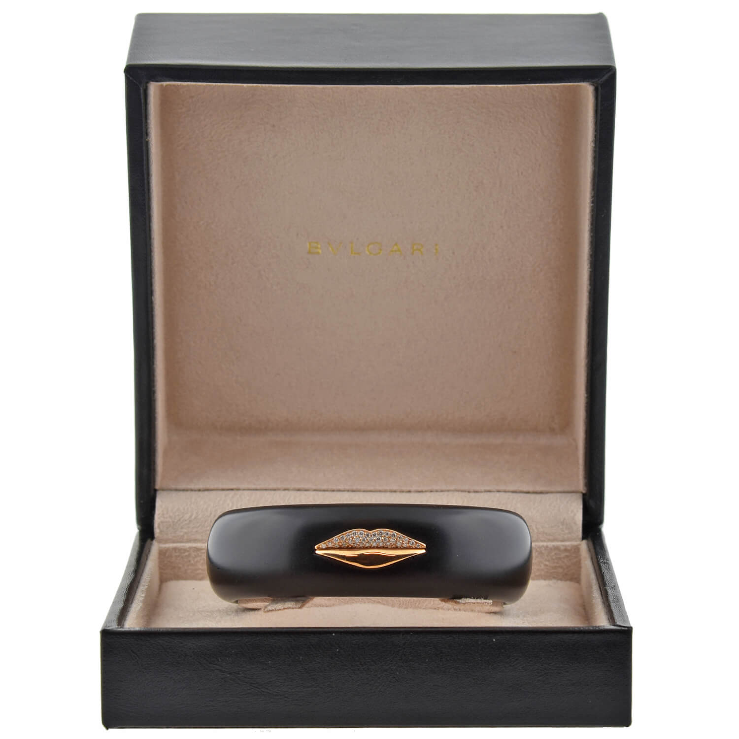 G. BVLGARI Vintage 18kt Rose Gold + Jet "Enigma" Diamond Lips Cuff Bracelet