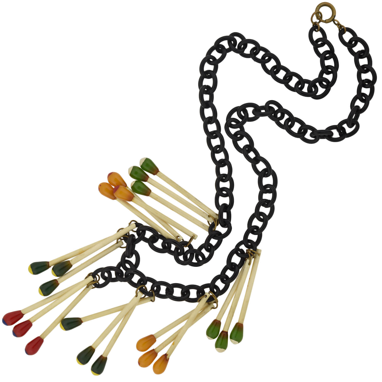 Retro Rare Brass Bakelite "Matchstick" Pendant Necklace 27.5"