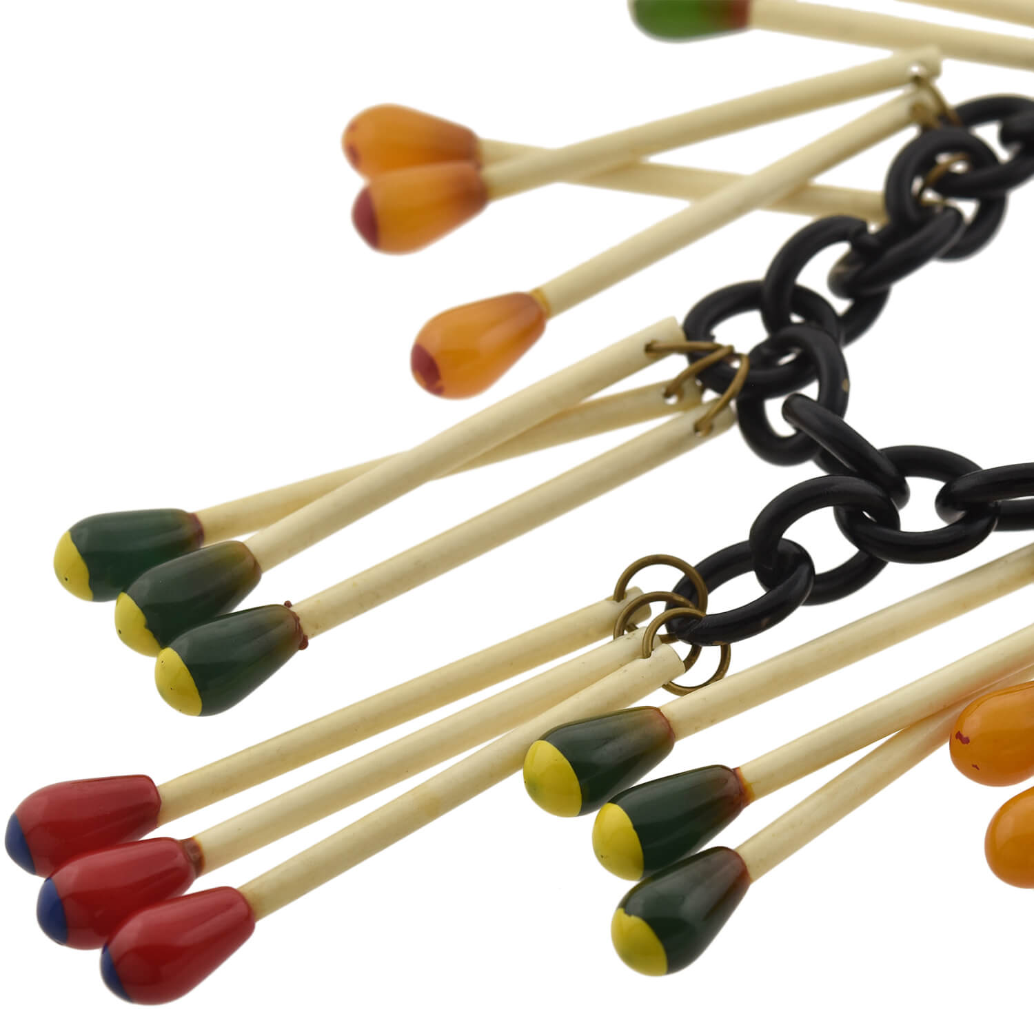 Retro Rare Brass Bakelite "Matchstick" Pendant Necklace 27.5"