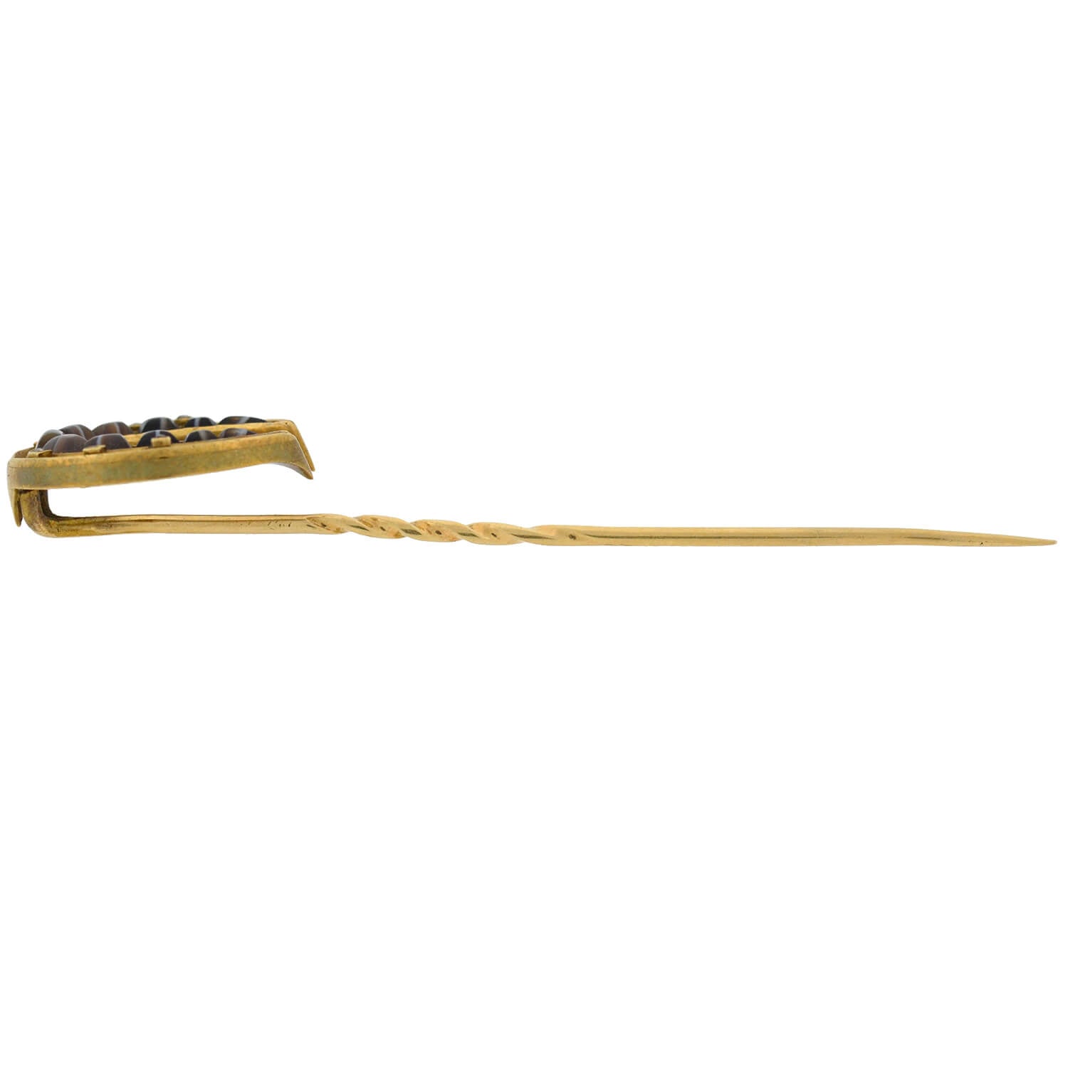 Victorian 18kt/14kt Banded Agate + Rose Cut Diamond Horseshoe Stick Pin