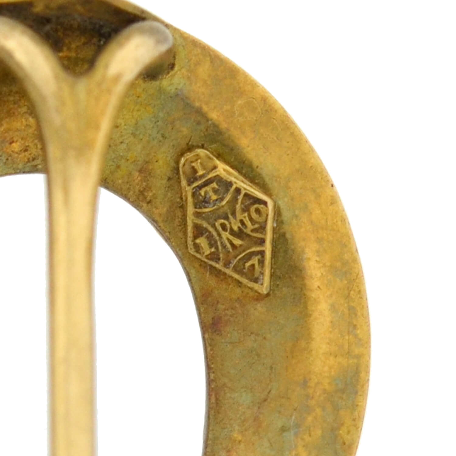 Victorian 18kt/14kt Banded Agate + Rose Cut Diamond Horseshoe Stick Pin