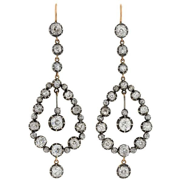 Victorian 18kt Diamond Teardrop Earrings 8.25ctw