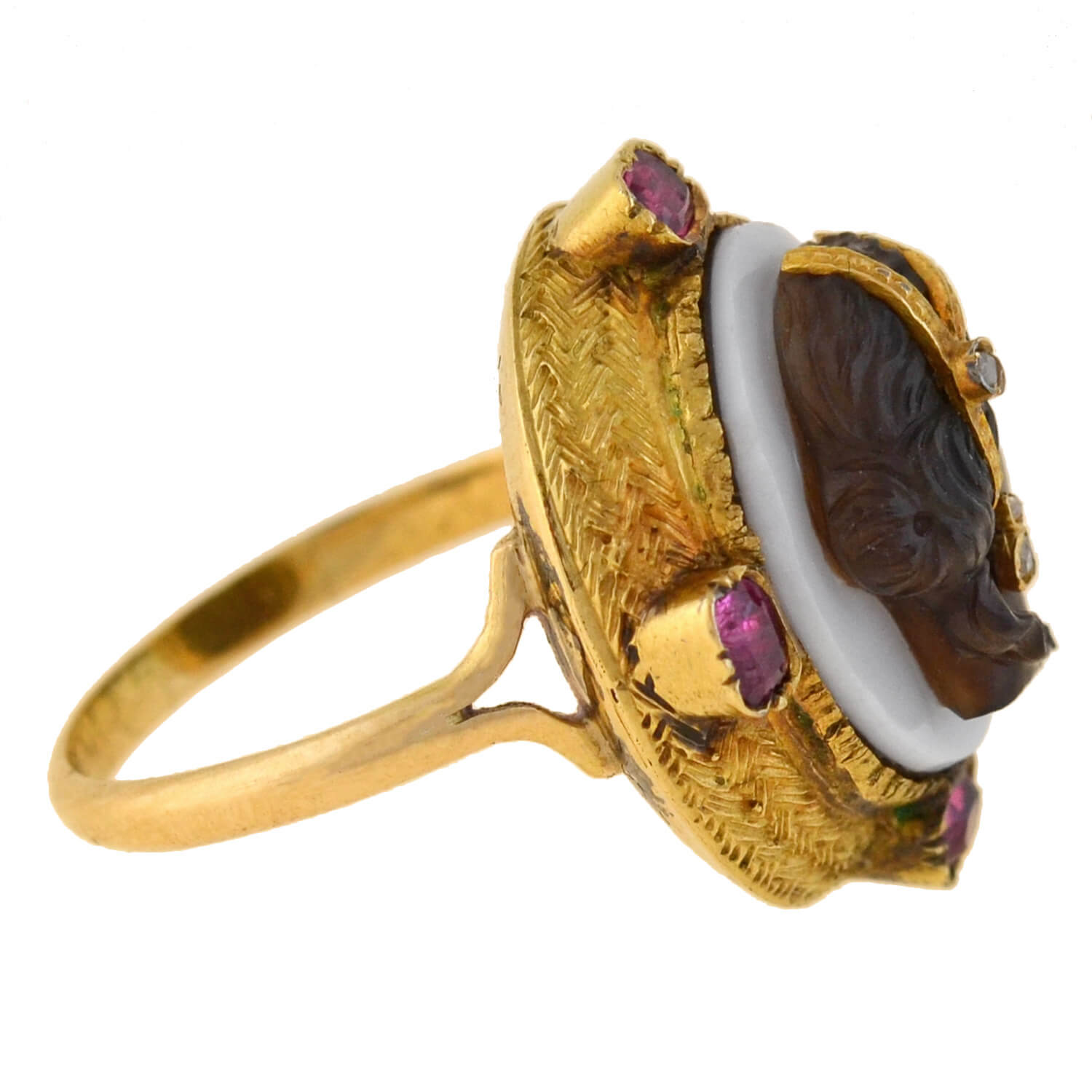 Victorian 14k Ruby and Diamond Cameo Ring