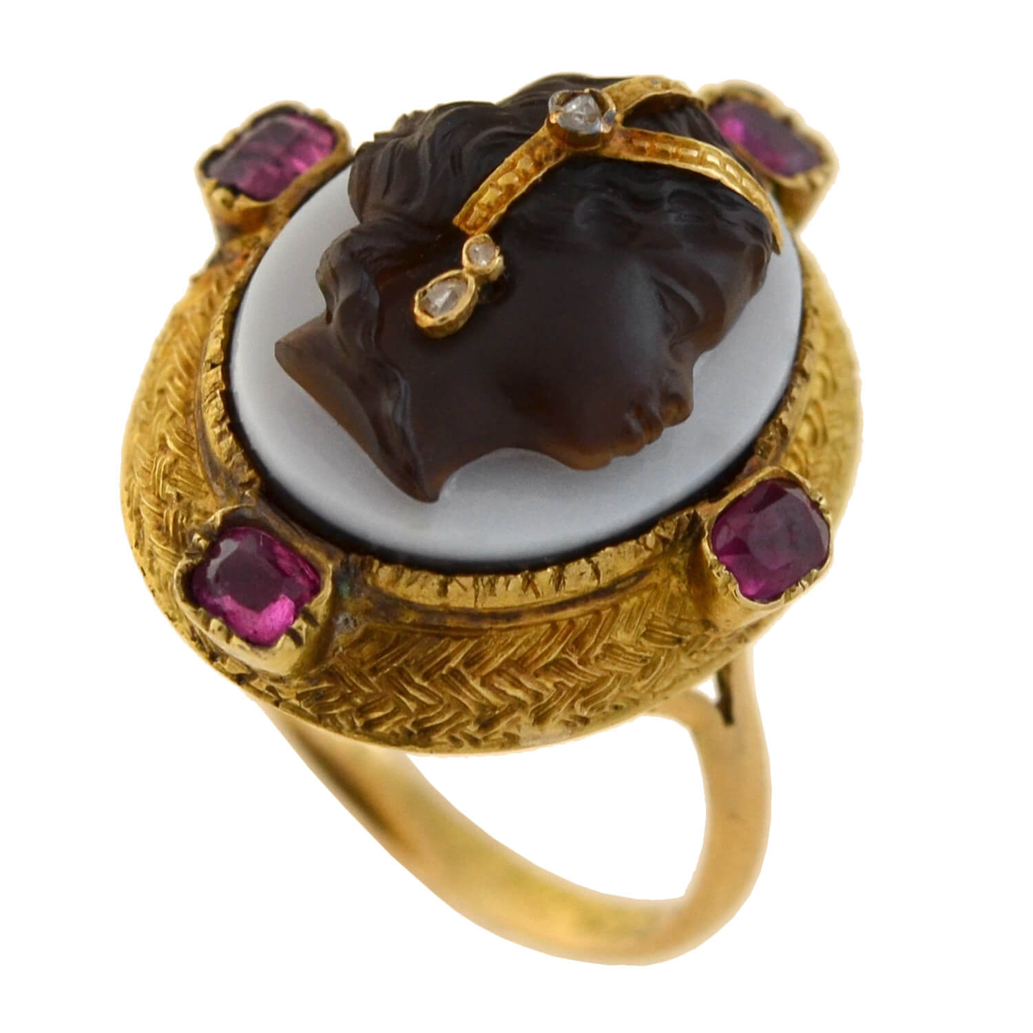 Victorian 14k Ruby and Diamond Cameo Ring