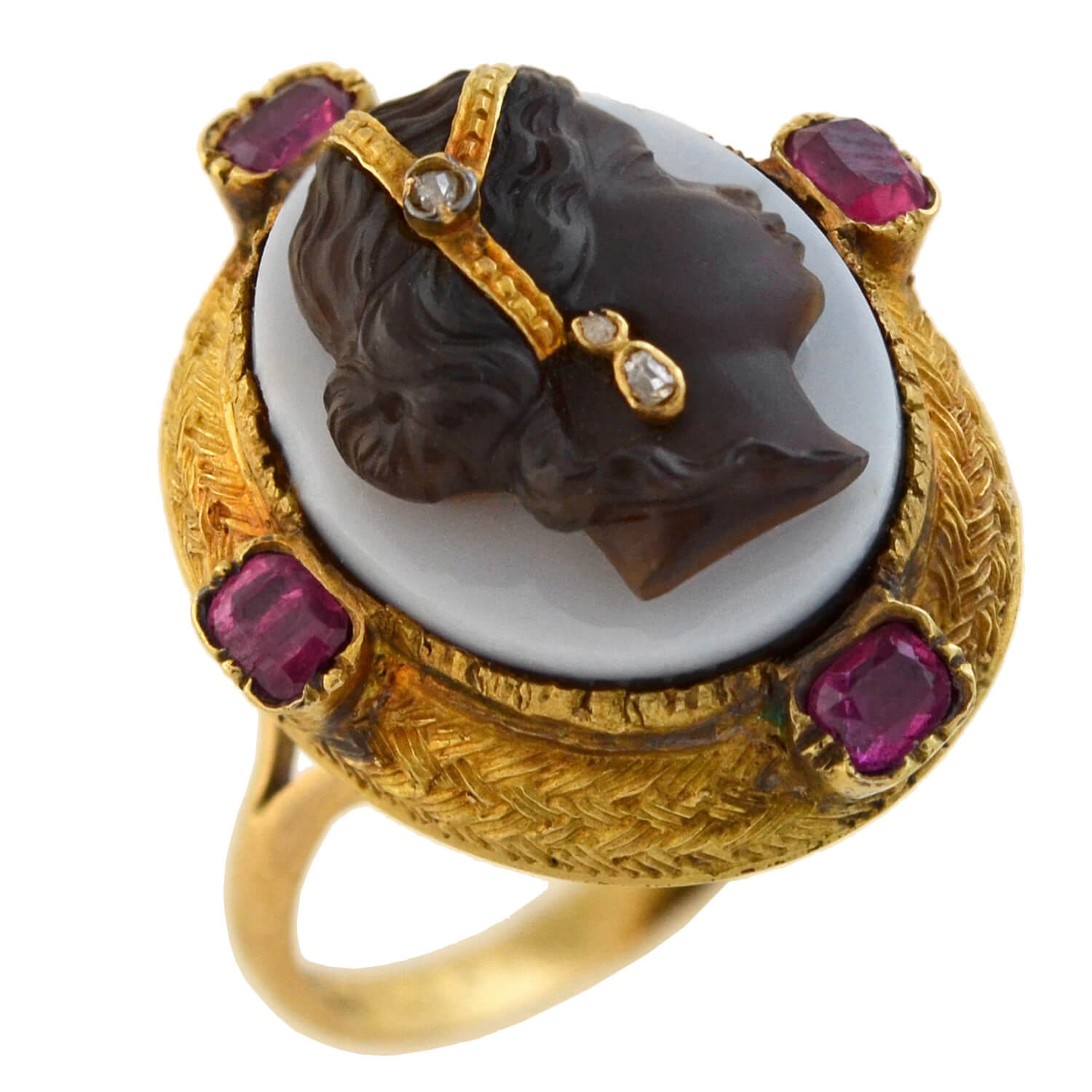 Victorian 14k Ruby and Diamond Cameo Ring